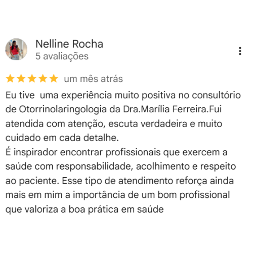 Depoimento Google do consultório da Dra. Marília Ferreira